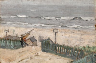 Cabine da bagno con pescatore e cane da Arthur Haythorne Studd