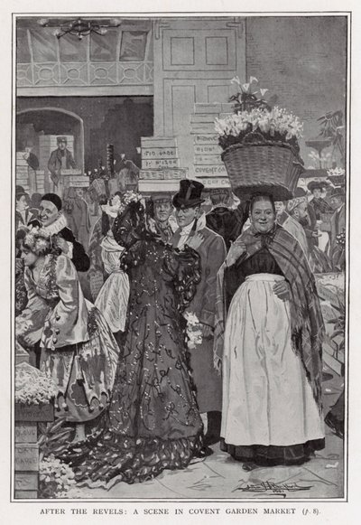 Dopo i festeggiamenti - una scena nel mercato di Covent Garden da Arthur Herbert Buckland