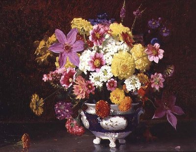 Natura morta con lillà e crisantemi da Arthur Herbert Buckland