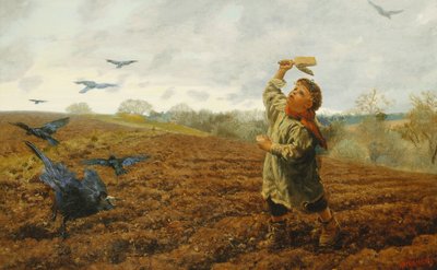 Lo spaventapasseri; "Piccioni e corvi, attenti alle vostre dita", 1884 da Arthur Hughes
