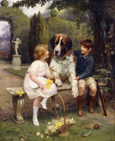 Bambini con un San Bernardo da Arthur John Elsley