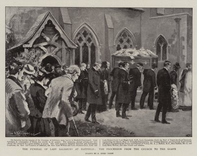 Il funerale di Lady Salisbury a Hatfield, la processione dalla chiesa alla tomba (litografia) da Arthur Kemp Tebby