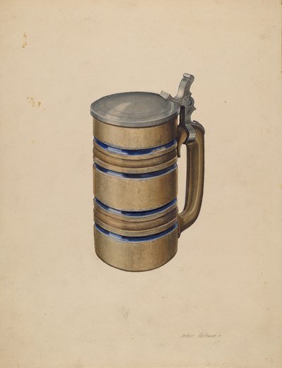 Boccale di birra in gres e peltro da Arthur Mathews