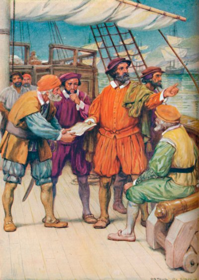 Magellano consulta i suoi navigatori, c1925 da Arthur Percy Dixon