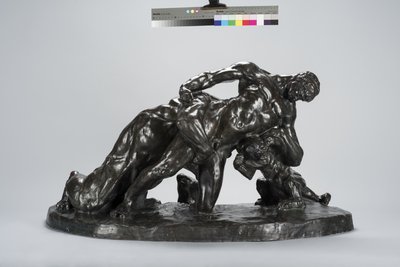 Uomo in combattimento con cucciolo di leonessa da Arthur Putnam