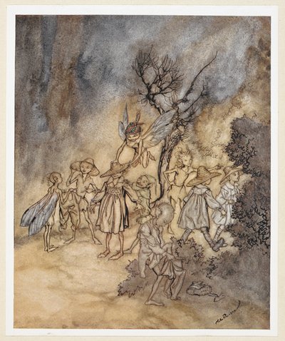 ATTO IV: Scena I, linea 138 Entrano alcuni Mietitori, adeguatamente vestiti. Giunone e Cerere mandano Iris a prendere alcune ninfe e mietitori per eseguire una danza campestre da Arthur Rackham