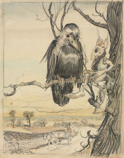 Uno Scoiattolo e un Corvo da Arthur Rackham
