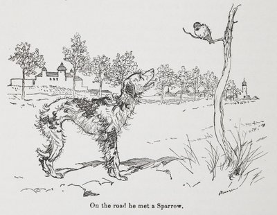 Un cane e un passero da Arthur Rackham