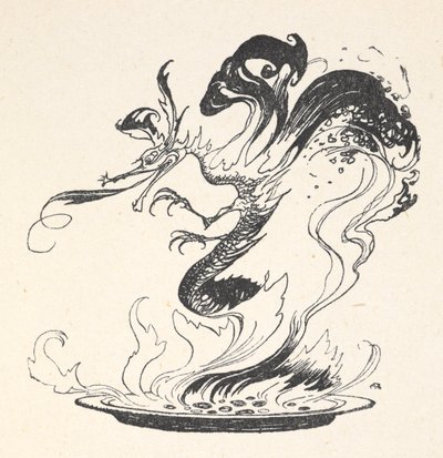 Un drago che emerge da un piatto di denaro in fiamme da Arthur Rackham