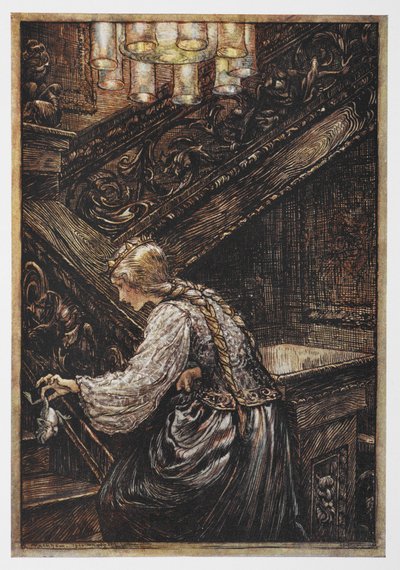 Una principessa che porta una rana da Il Principe Ranocchio da Arthur Rackham