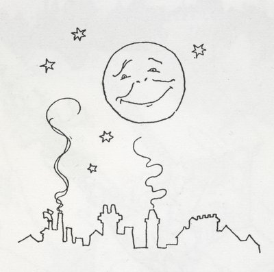 Una luna sorridente sopra i tetti da Arthur Rackham