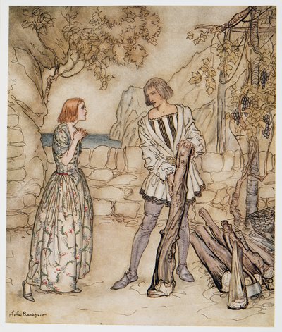 Ahimè, ora, ti prego, non lavorare così duramente, illustrazione da La Tempesta di William Shakespeare, pub. 1926 da Arthur Rackham