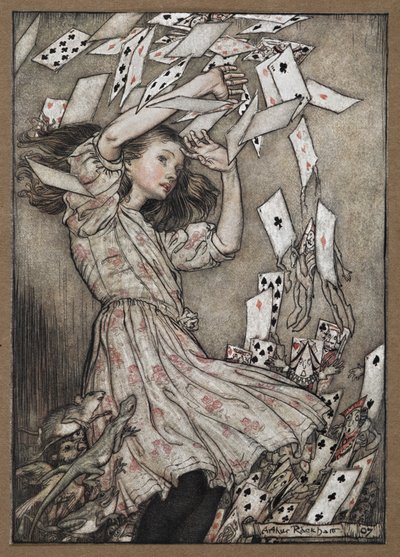 Alice e il mazzo di carte che cade da Arthur Rackham