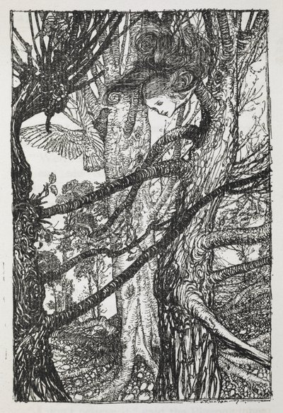 Alice come un serpente che parla a un piccione da Arthur Rackham