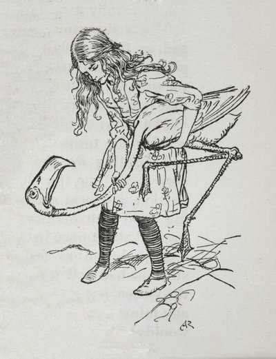 Alice che gioca a croquet con un fenicottero da Arthur Rackham