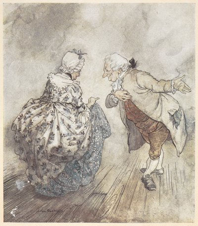 Una coppia anziana in abiti formali pronta a ballare da Arthur Rackham