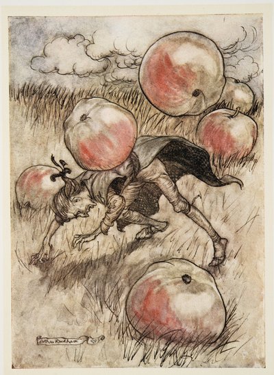 Mele che mi cadevano intorno alle orecchie, da I viaggi di Gulliver di Jonathan Swift da Arthur Rackham