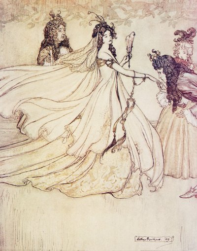 Cenerentola va al ballo, da Le fiabe dei fratelli Grimm, pub. 1909 da Arthur Rackham