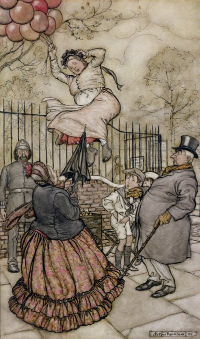 Palloncini, illustrazione da Peter Pan nei Giardini di Kensington, di J.M Barrie, pubblicato nel 1906 da Arthur Rackham