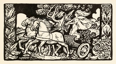Becfola nel suo carro da Il corteggiamento di Becfola in Fiabe irlandesi da Arthur Rackham