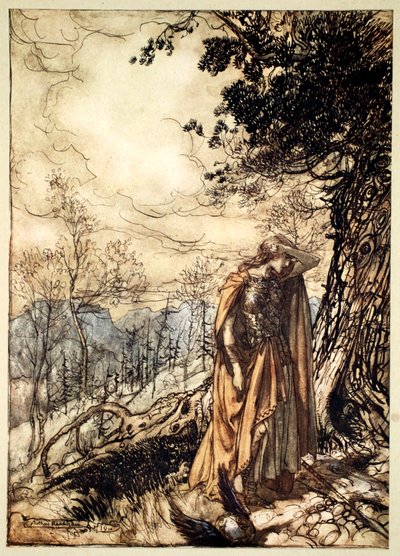 Brunnhilde rimane a lungo, stordita e allarmata da Arthur Rackham