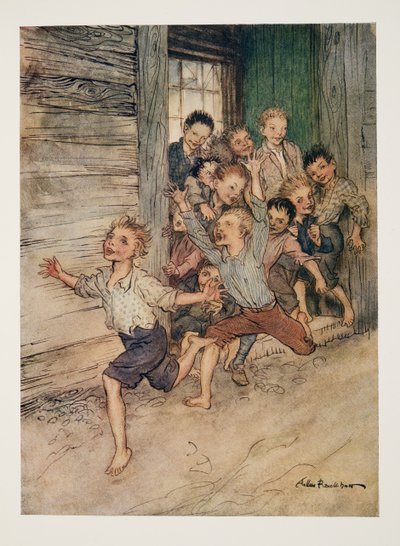 Scoppiando come una legione di giovani diavoli, da La leggenda di Sleepy Hollow di Washington Irving (1783 - 1859), pub. 1928 da Arthur Rackham