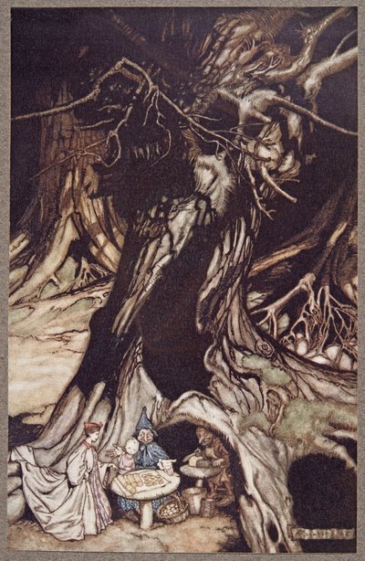 Il burro si ottiene dalle radici degli alberi vecchi, da Peter Pan nei Giardini di Kensington di J M Barrie (1860 - 1937), pub. 1906 da Arthur Rackham