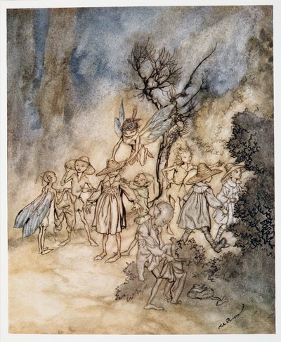 Entrano alcuni mietitori, adeguatamente vestiti, illustrazione da La Tempesta di William Shakespeare, pub. 1926 da Arthur Rackham