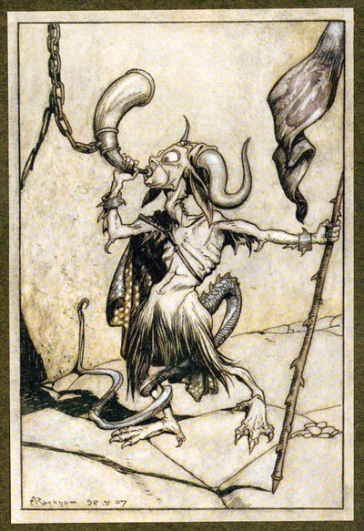 Prima che il corno alla Porta della Torre del Barbican fosse suonato con un forte potere di venti trombettieri da Arthur Rackham