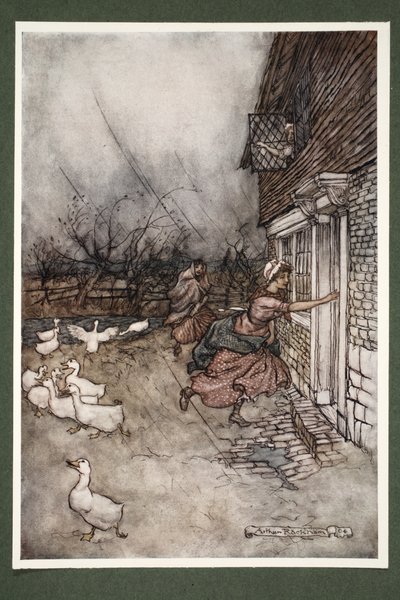 Ancora oggi non sentono un temporale sui Kaatskill senza dire che Hendrick Hudson e il suo equipaggio stanno giocando a birilli., da Rip Van Winkle di Washington Irving, pub. 1910 da Arthur Rackham