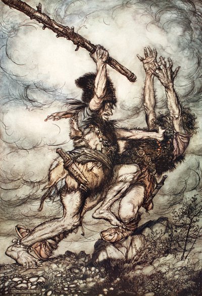 Fafner uccide Fasolt da Arthur Rackham