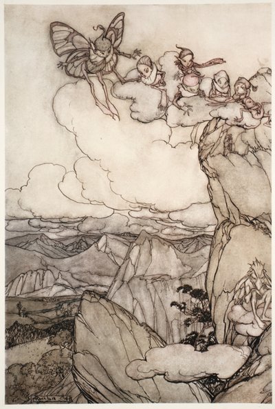 Fate nelle montagne, da Rip Van Winkle di Washington Irving, pub. 1910 da Arthur Rackham