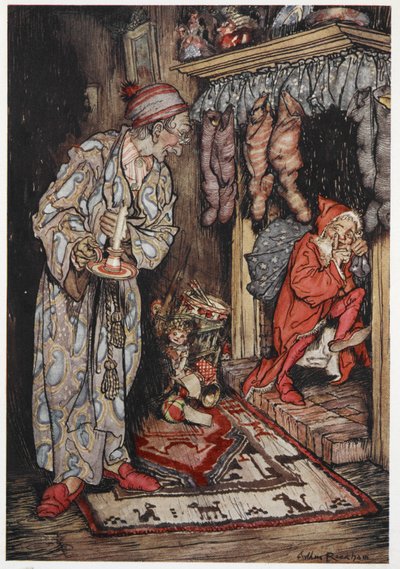 Babbo Natale che consegna regali alla vigilia di Natale da Arthur Rackham