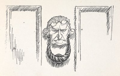 Battente della porta con il volto di Scrooge da Arthur Rackham