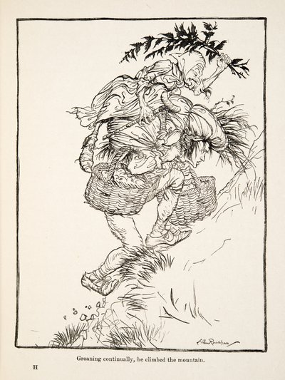 Gemendo continuamente, salì la montagna, da Fratellino e Sorellina e altre fiabe dei Fratelli Grimm, pub.1917 (litografia) da Arthur Rackham