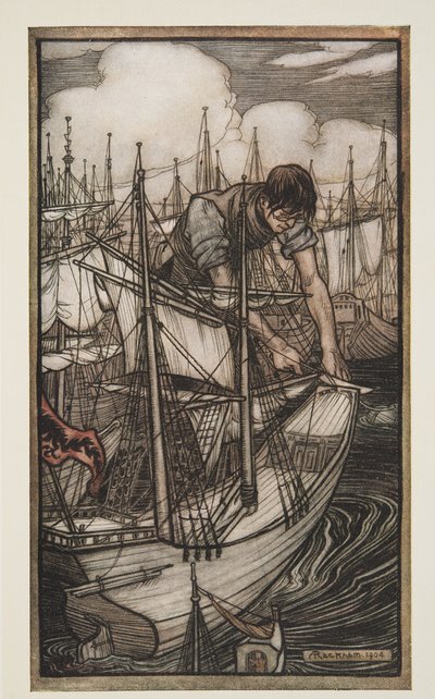 Gulliver cattura la flotta nemica, da I viaggi di Gulliver di Jonathan Swift da Arthur Rackham
