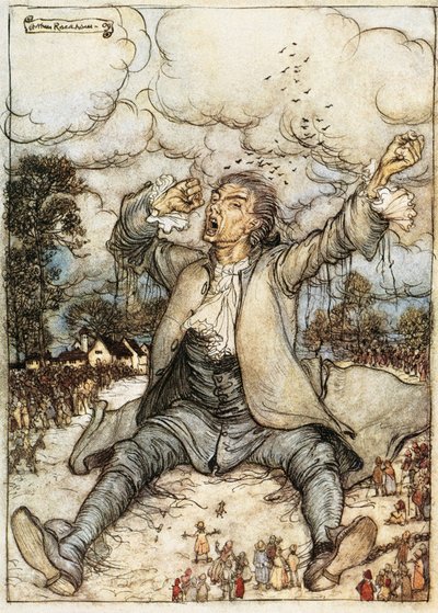Gulliver si sveglia a Lilliput, Illustrazione da I viaggi di Gulliver di Jonathan Swift, di Arthur Rackham da Arthur Rackham