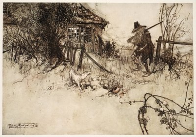 Trovò la casa in rovina? Il mio stesso cane, sospirò il povero Rip, mi ha dimenticato, da Rip Van Winkle di Washington Irving, pub. 1910 da Arthur Rackham
