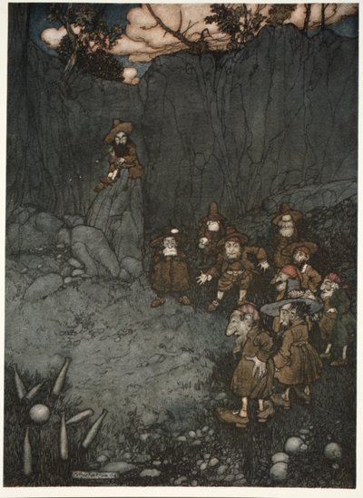 Suo padre li aveva visti nei loro vecchi abiti olandesi giocare a bocce, da Rip Van Winkle di Washington Irving, pub. 1910 da Arthur Rackham