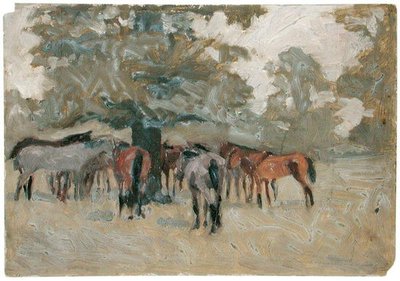 Cavalli sotto un albero da Arthur Rackham