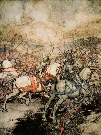 Come Artù estrasse la sua spada, Excalibur, per la prima volta, illustrazione da 