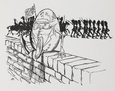 Humpty Dumpty seduto su un muro da Arthur Rackham