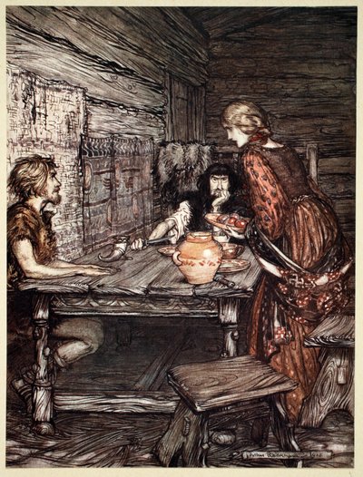 Hunding scopre la somiglianza tra Siegmund e Sieglinde, 1910 da Arthur Rackham
