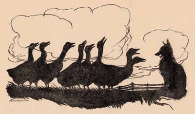 Illustrazione di Arthur Rackham dalla fiaba dei Grimm, La volpe e le oche da Arthur Rackham