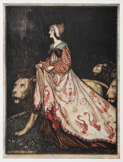 Illustrazione da La Signora e il Leone da Arthur Rackham