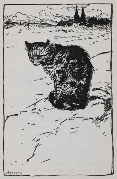 Illustrazione di un gatto da I musicanti di Brema da Arthur Rackham