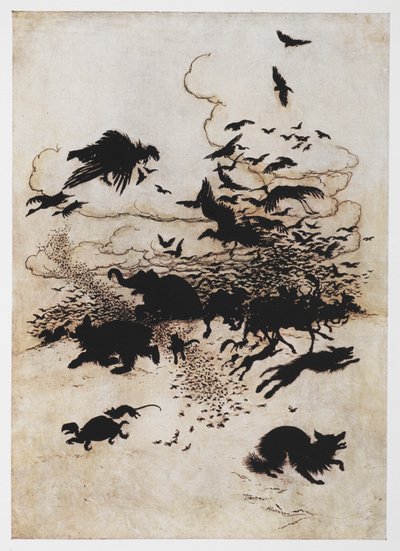 Illustrazione di una fuga di animali da Il Wren e l