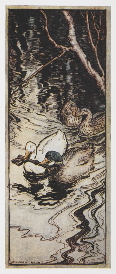 Illustrazione di due anatre che portano una chiave da L