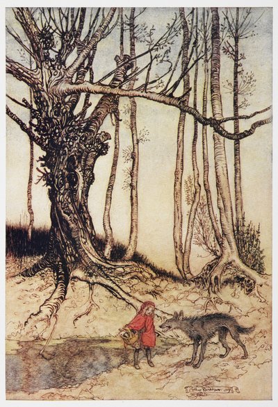 Cappuccetto Rosso e il lupo nel bosco da Arthur Rackham