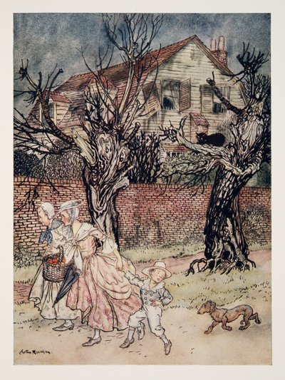 Racconti meravigliosi di campi infestati, ruscelli infestati e case infestate, da La leggenda di Sleepy Hollow di Washington Irving (1783 - 1859), pub. 1928 da Arthur Rackham